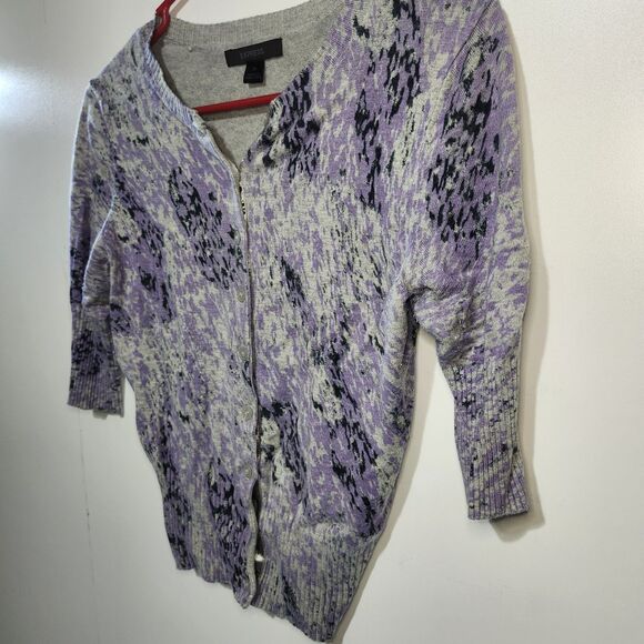 Express Cardigan Womens M Purple Swirl Print 3/4 Sleeve Button Up Vintage 2006 - Picture 2 of 9